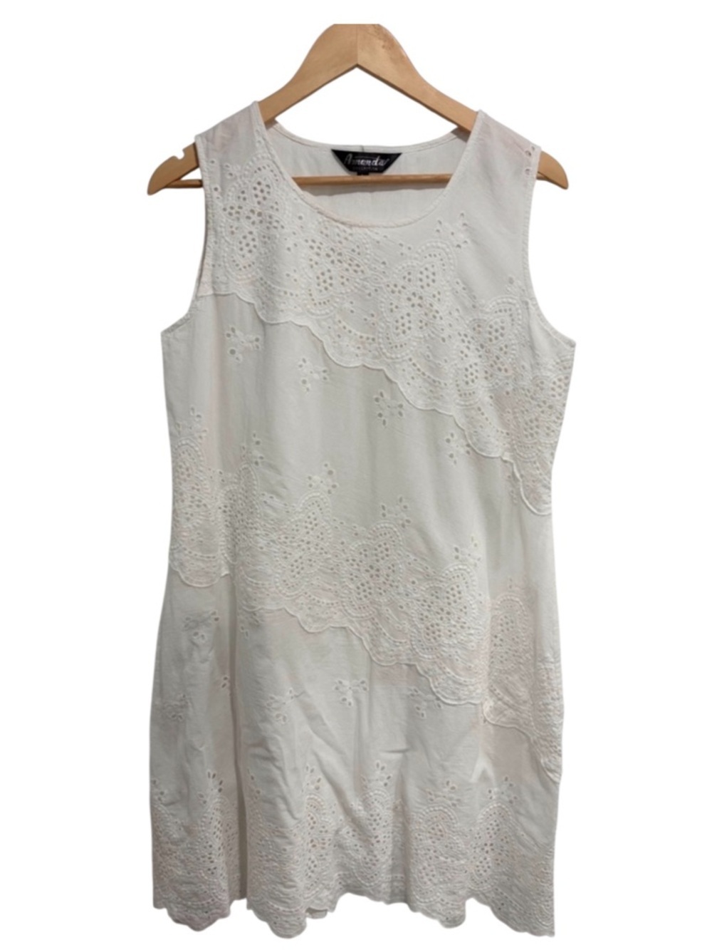 Amanda Collection Women’s White Eyelet Sleeveless Mini Dress 100% Cotton